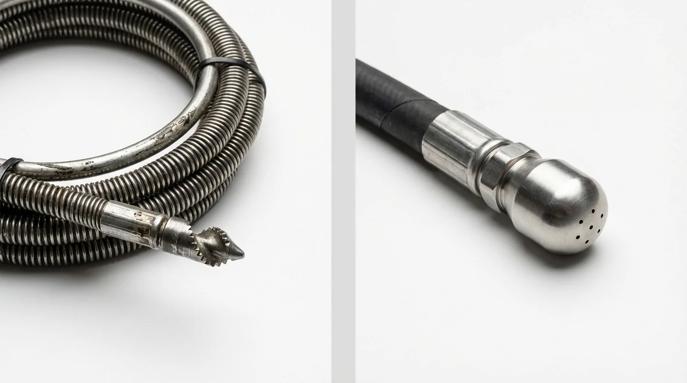 Drain snake cable and hydro jetting nozzle used for drain cleaning in Blue Springs, MO
