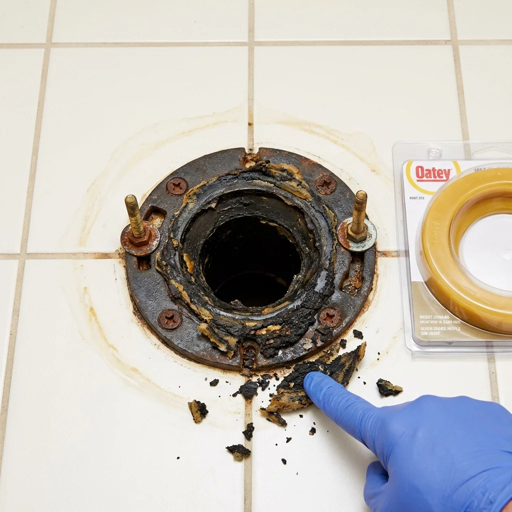Failed wax ring showing water seepage at the base of a toilet in a Blue Springs, MO home